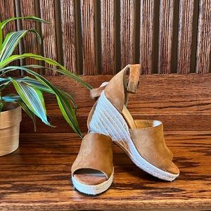 Caramel colored espadrille wedge sandal